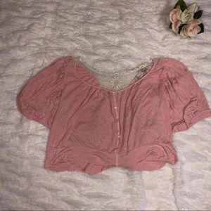 Love notes size M crop top blouse with pink & lace